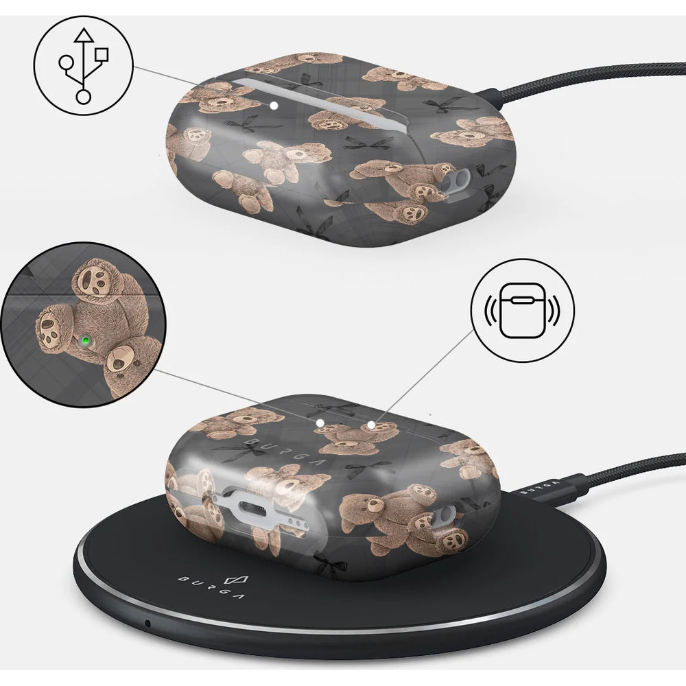 Schutzhülle für AirPods Pro 3, Burga BFF, Grau mit Teddybären