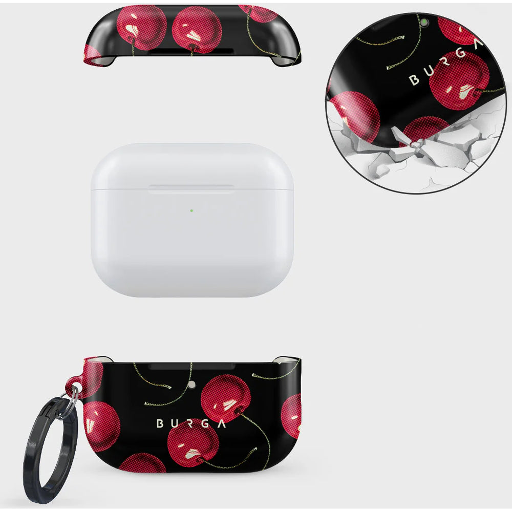 Schutzhülle für AirPods Pro 3, Burga Cherrybomb, Schwarz mit Kirschmuster