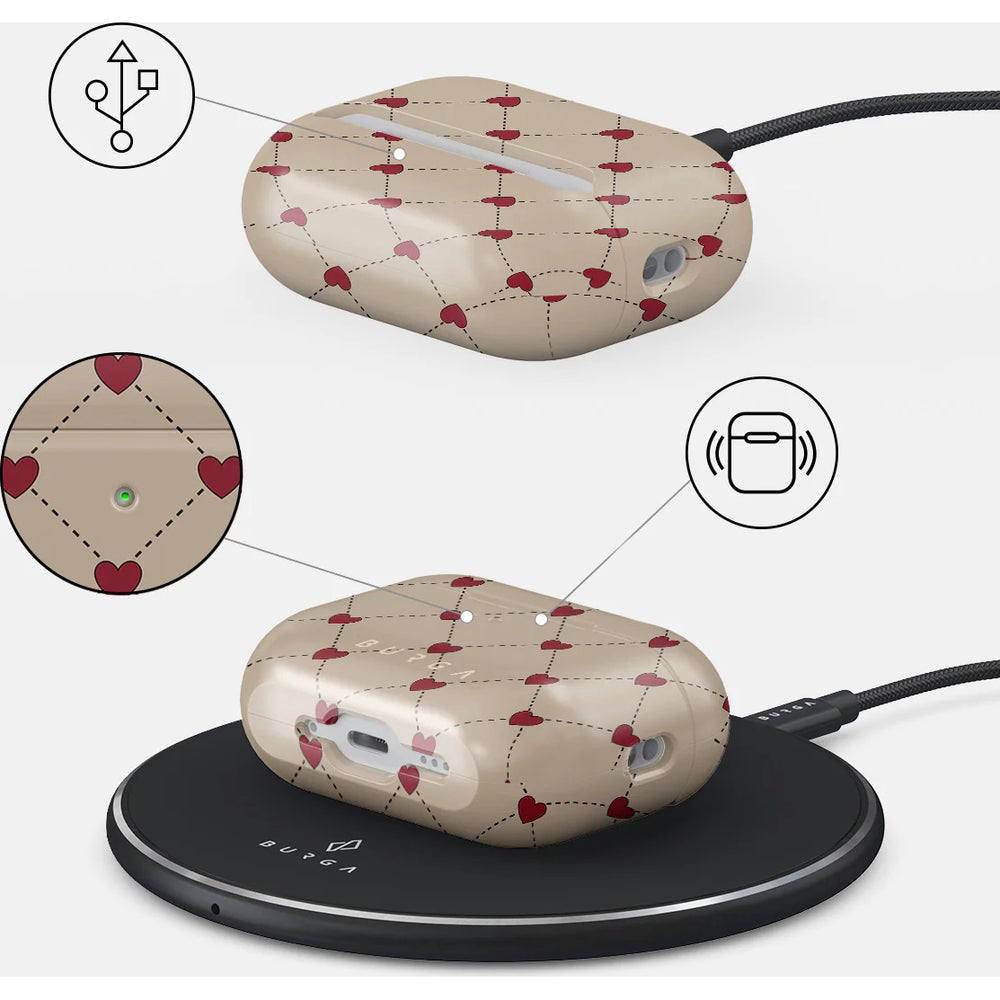 Schutzhülle für AirPods Pro 3, Burga Love Letter, Beige und Rot