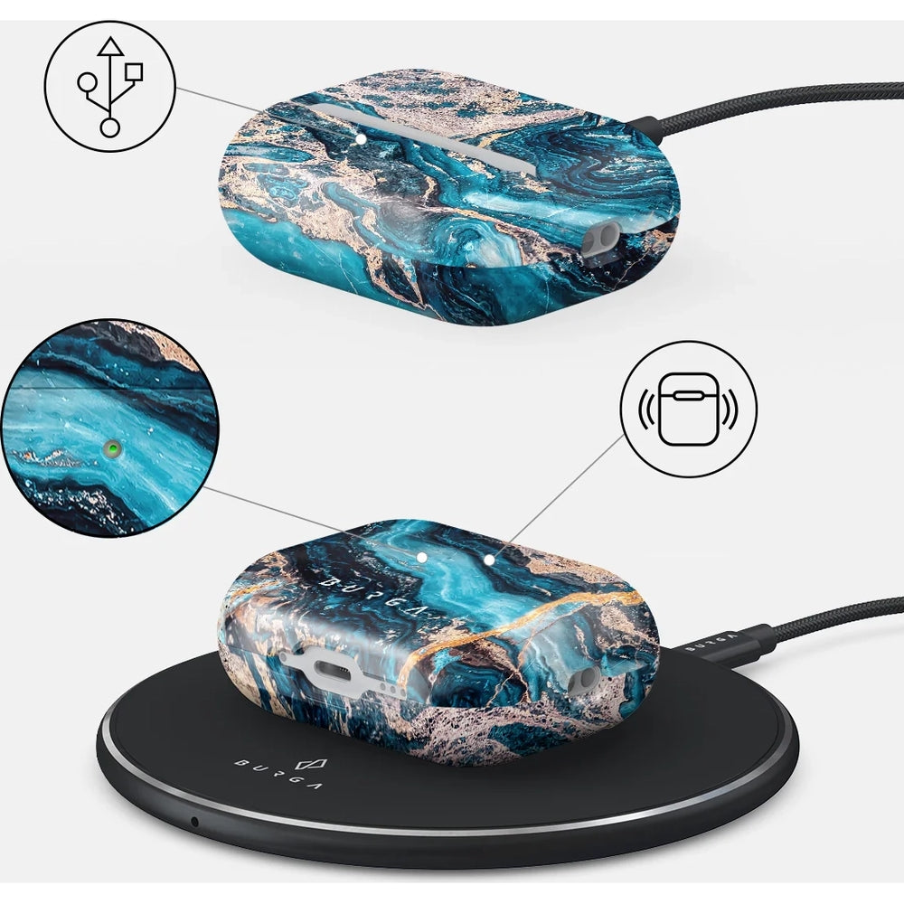 Schutzhülle für AirPods Pro 3, Burga Mystic River, Blau-goldener Marmor