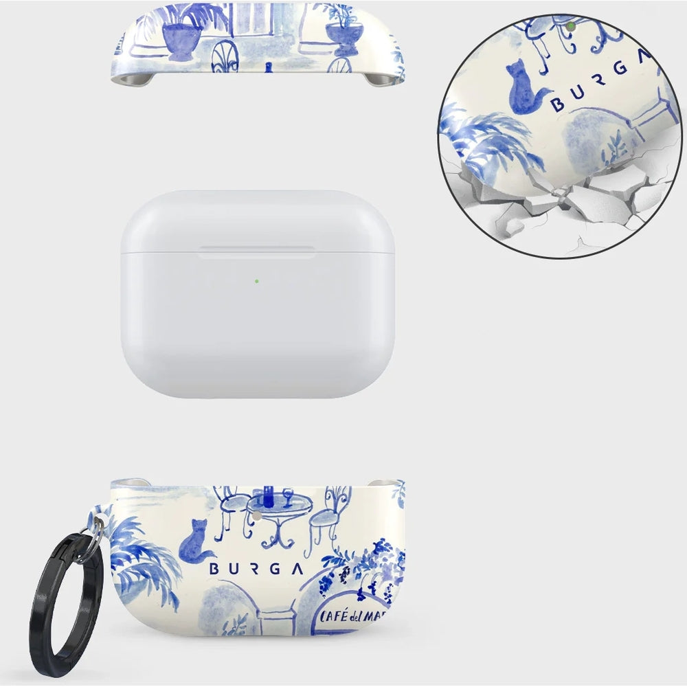 Schutzhülle für AirPods Pro 3, Burga Sobremesa, Weiß mit Blauem Muster