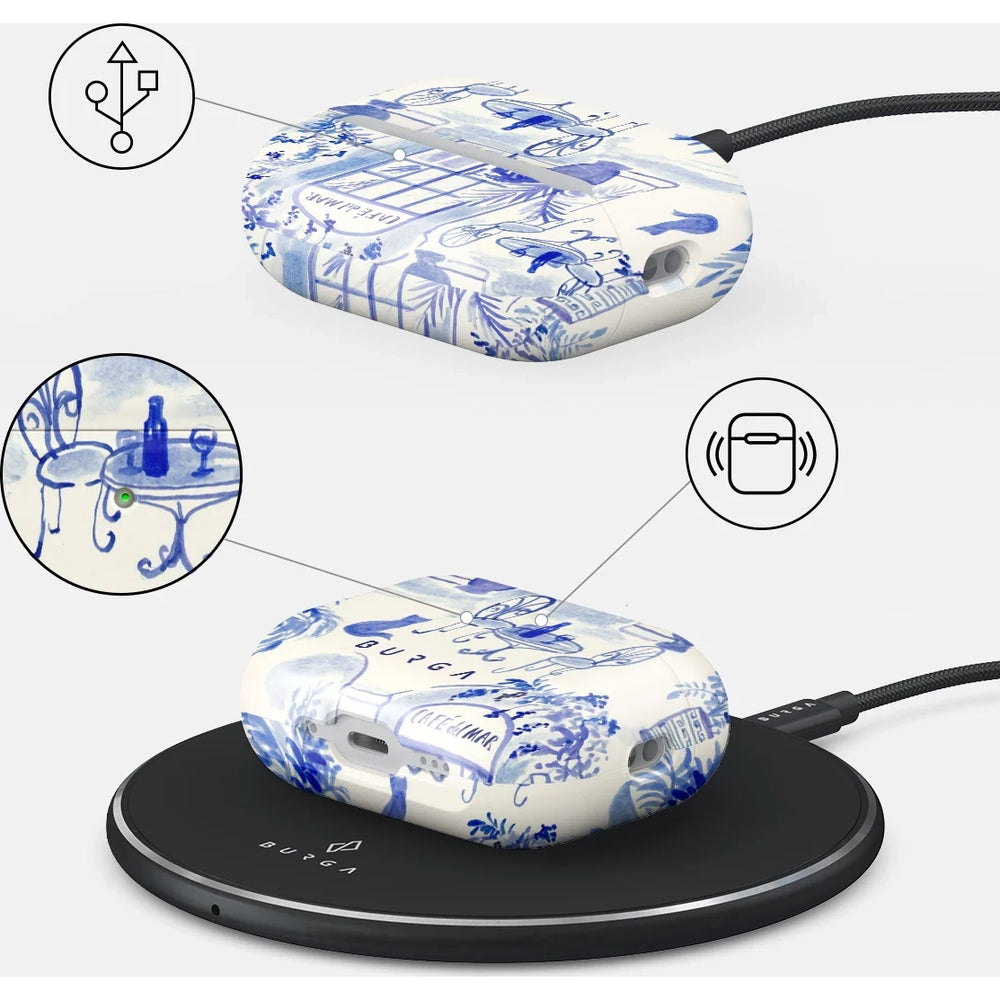 Schutzhülle für AirPods Pro 3, Burga Sobremesa, Weiß mit Blauem Muster