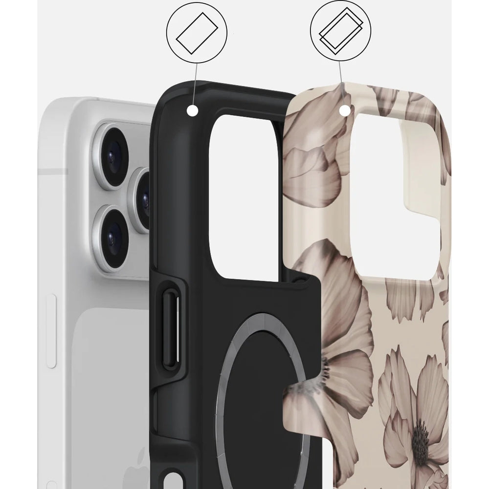 Handyhülle für iPhone 17 Pro, Burga Barely Yours Tough Magnetic, braun mit Blumenmuster