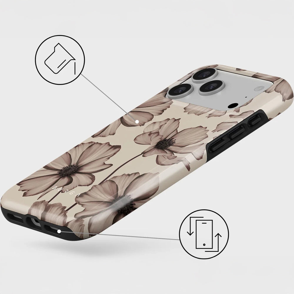 Handyhülle für iPhone 17 Pro Max, Burga Barely Yours Tough Magnetic, braun mit Blumenmuster