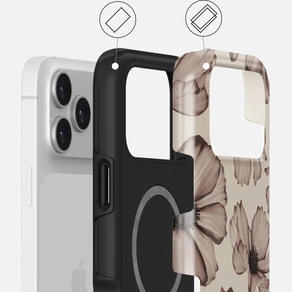 Handyhülle für iPhone 17 Pro Max, Burga Barely Yours Tough Magnetic, braun mit Blumenmuster