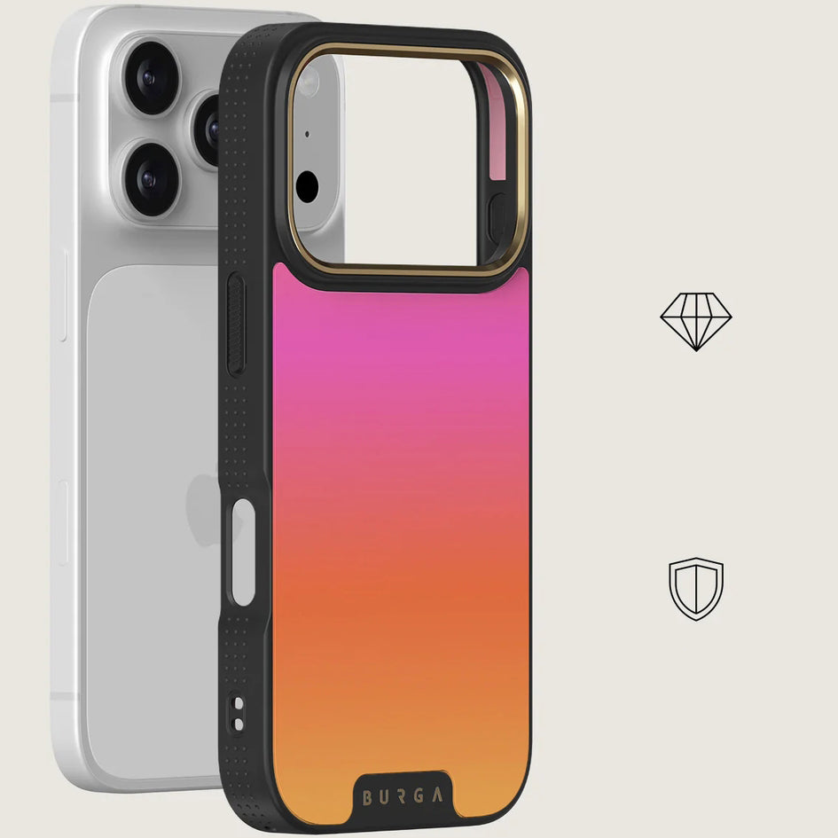 Handyhülle für iPhone 17 Pro, Burga Elite Dark MagSafe, Sunset Club Gold