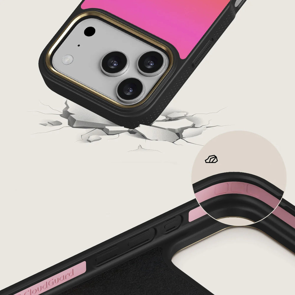 Handyhülle für iPhone 17 Pro, Burga Elite Dark MagSafe, Sunset Club Gold