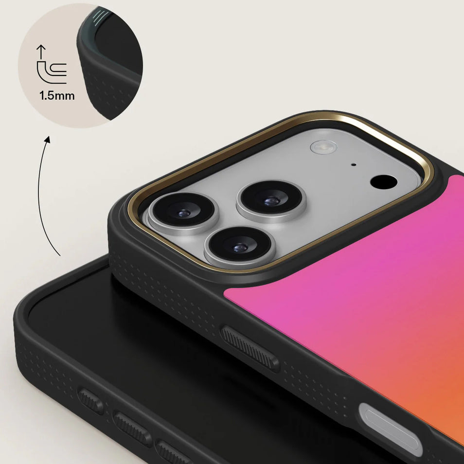 Handyhülle für iPhone 17 Pro, Burga Elite Dark MagSafe, Sunset Club Gold
