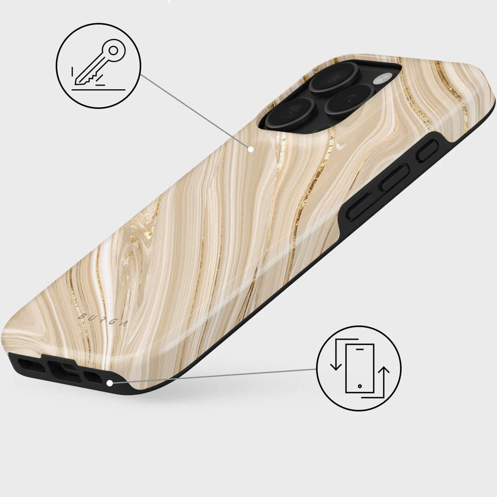 Handyhülle für iPhone 16 Pro, Burga Full Glam Tough Magnetic, Beige gemustert