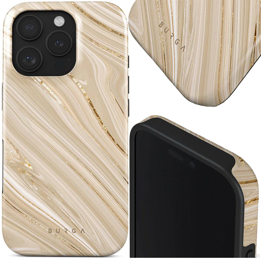 Handyhülle für iPhone 16 Pro, Burga Full Glam Tough Magnetic, Beige gemustert