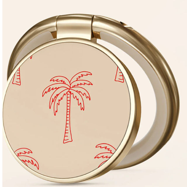 Haltering für Smartphone, Burga Printable Ring Holder, mit 360° Rotation und Standfunktion, Happy Hour Beige mit Palmenmuster