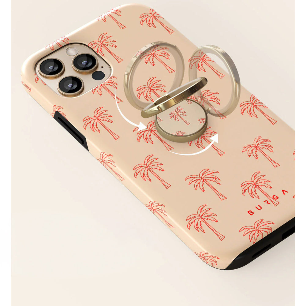 Haltering für Smartphone, Burga Printable Ring Holder, mit 360° Rotation und Standfunktion, Happy Hour Beige mit Palmenmuster