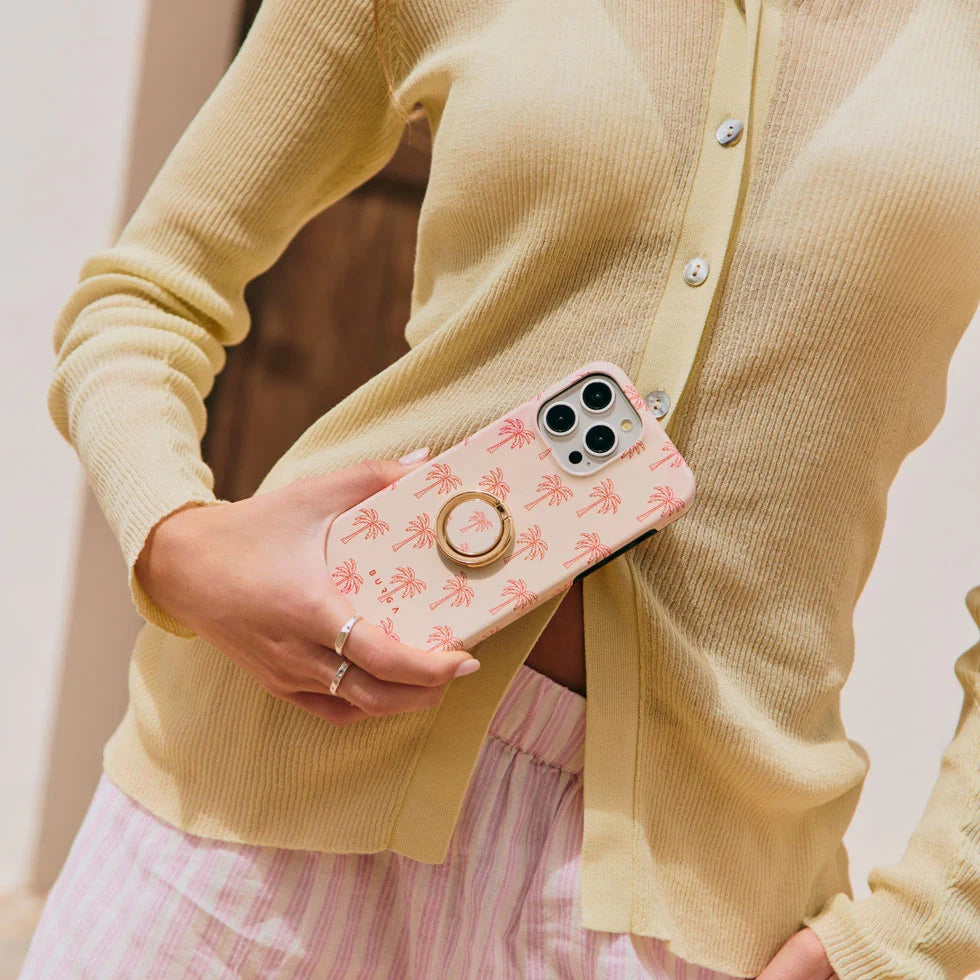 Haltering für Smartphone, Burga Printable Ring Holder, mit 360° Rotation und Standfunktion, Happy Hour Beige mit Palmenmuster