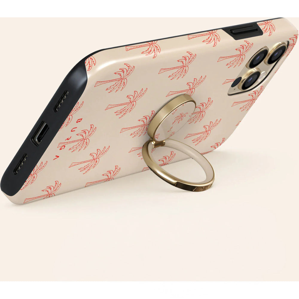 Haltering für Smartphone, Burga Printable Ring Holder, mit 360° Rotation und Standfunktion, Happy Hour Beige mit Palmenmuster