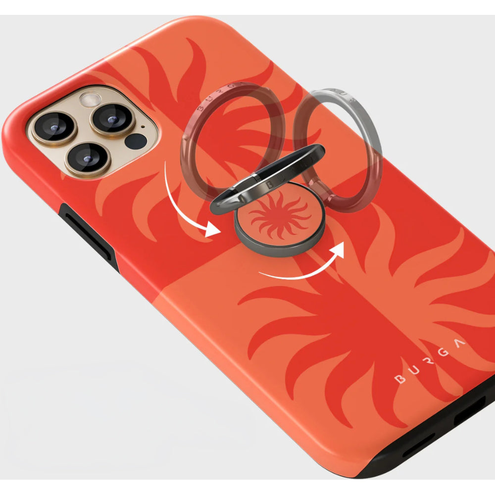 Haltering für Smartphone, Burga Printable Ring Holder, mit 360° Rotation und Standfunktion, Sunkissed, Silbern-Rot