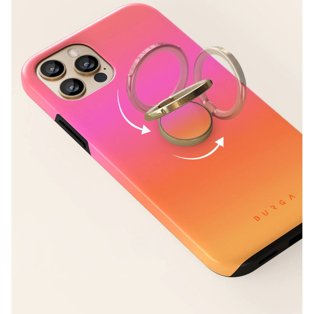 Haltering für Smartphone, Burga Printable Ring Holder, mit 360° Rotation und Standfunktion, Sunset Club, Rosa mit Orange