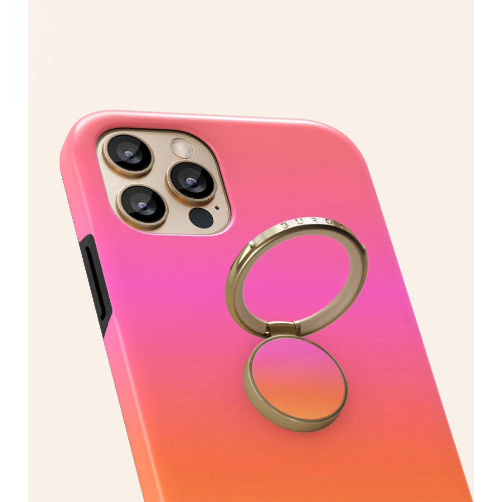 Haltering für Smartphone, Burga Printable Ring Holder, mit 360° Rotation und Standfunktion, Sunset Club, Rosa mit Orange