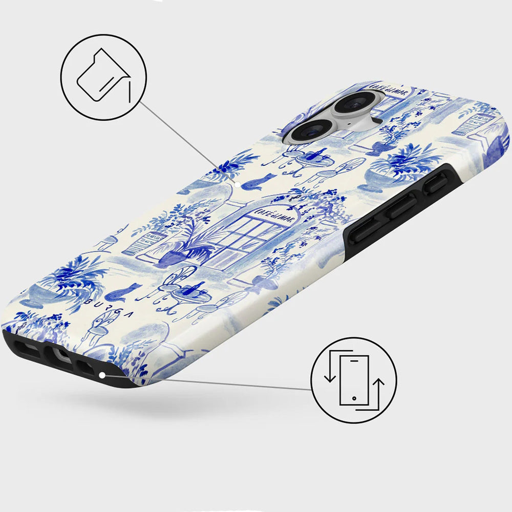 Handyhülle für iPhone 17, Burga Sobremesa Tough Magnetic, Weiß mit blauem Muster