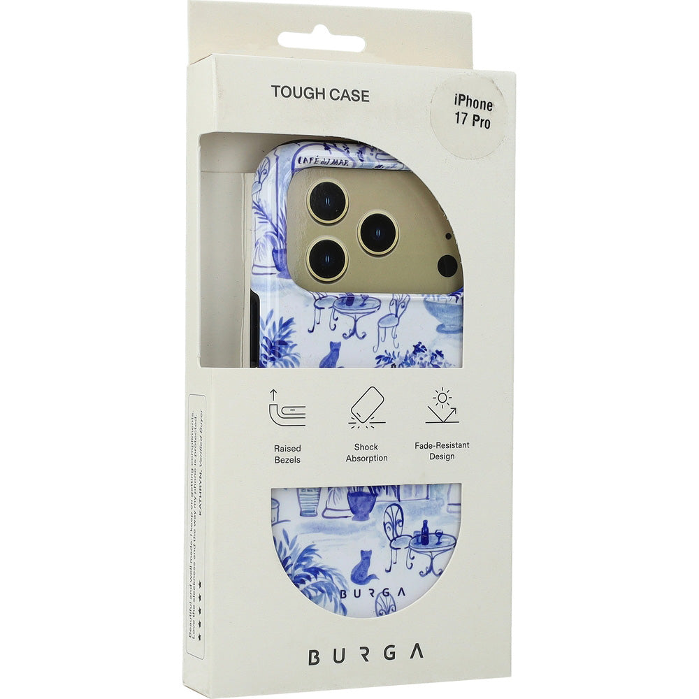 Handyhülle für iPhone 17 Pro, Burga Sobremesa Tough Magnetic, Weiß mit blauem Muster