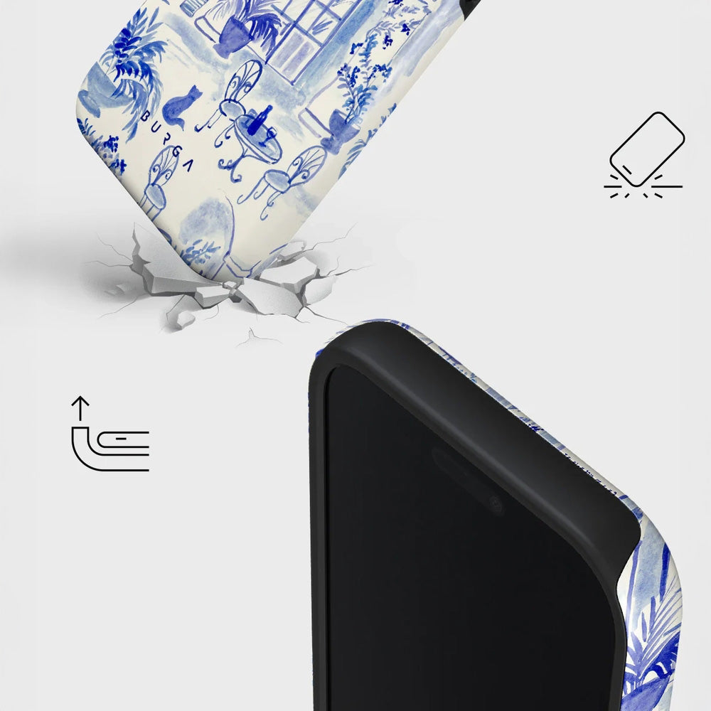 Handyhülle für iPhone 17 Pro, Burga Sobremesa Tough Magnetic, Weiß mit blauem Muster
