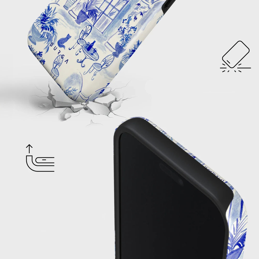 Handyhülle für iPhone 17 Pro Max, Burga Sobremesa Tough Magnetic, Weiß mit blauem Muster