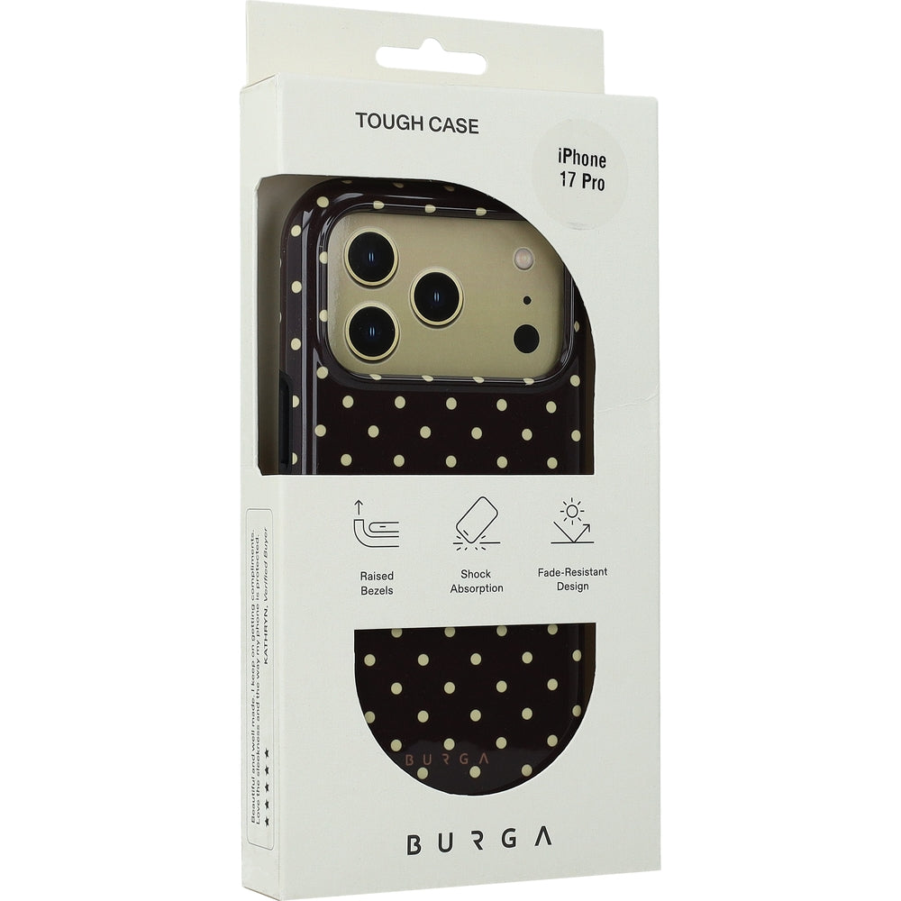 Handyhülle für iPhone 17 Pro, Burga Sorry Busy Tough Magnetic, Braun mit Punkten