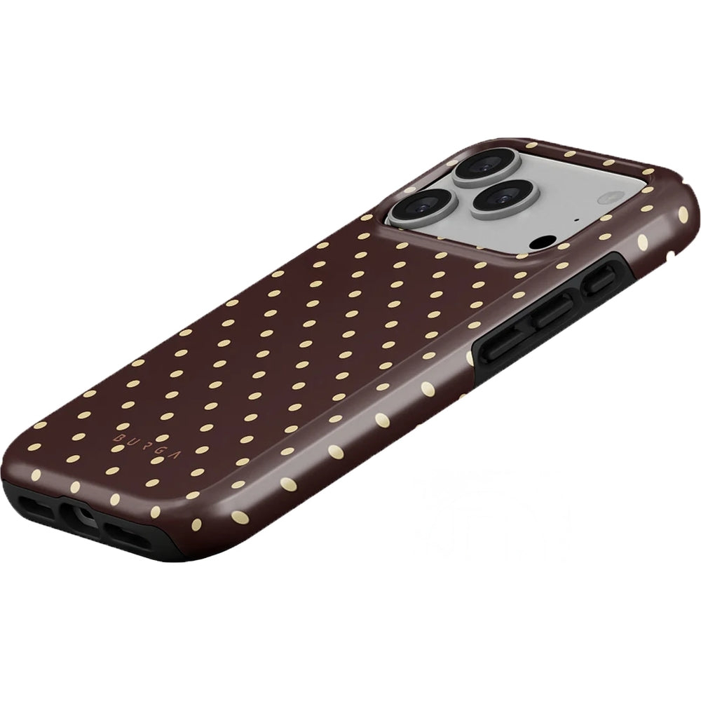 Handyhülle für iPhone 17 Pro, Burga Sorry Busy Tough Magnetic, Braun mit Punkten
