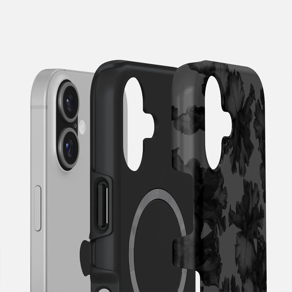 Handyhülle für iPhone 17, Burga Nucturnal Tough Magnetic, Schwarz mit floralem Muster