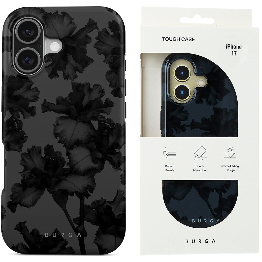 Handyhülle für iPhone 17, Burga Nucturnal Tough Magnetic, Schwarz mit floralem Muster