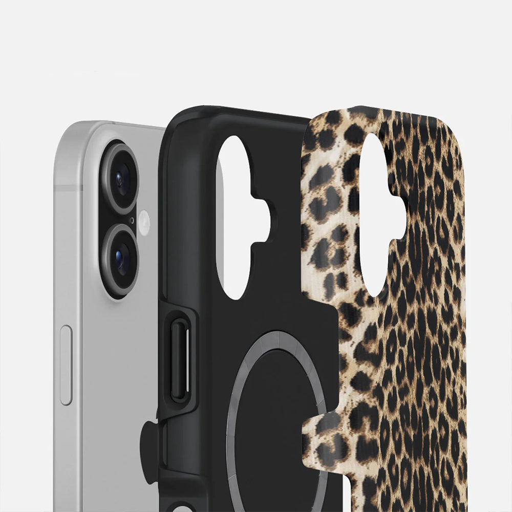 Handyhülle für iPhone 17, Burga Player Tough Magnetic, Braun mit Leopardenmuster