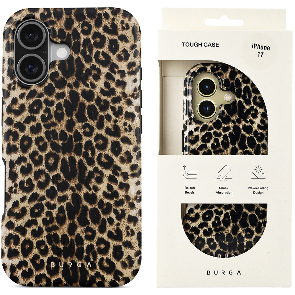 Handyhülle für iPhone 17, Burga Player Tough Magnetic, Braun mit Leopardenmuster