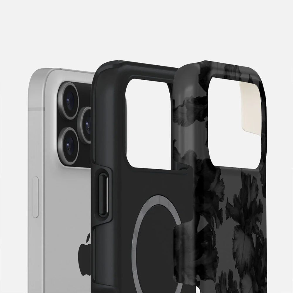 Handyhülle für iPhone 17 Pro Max, Burga Nucturnal Tough Magnetic, Schwarz mit floralem Muster