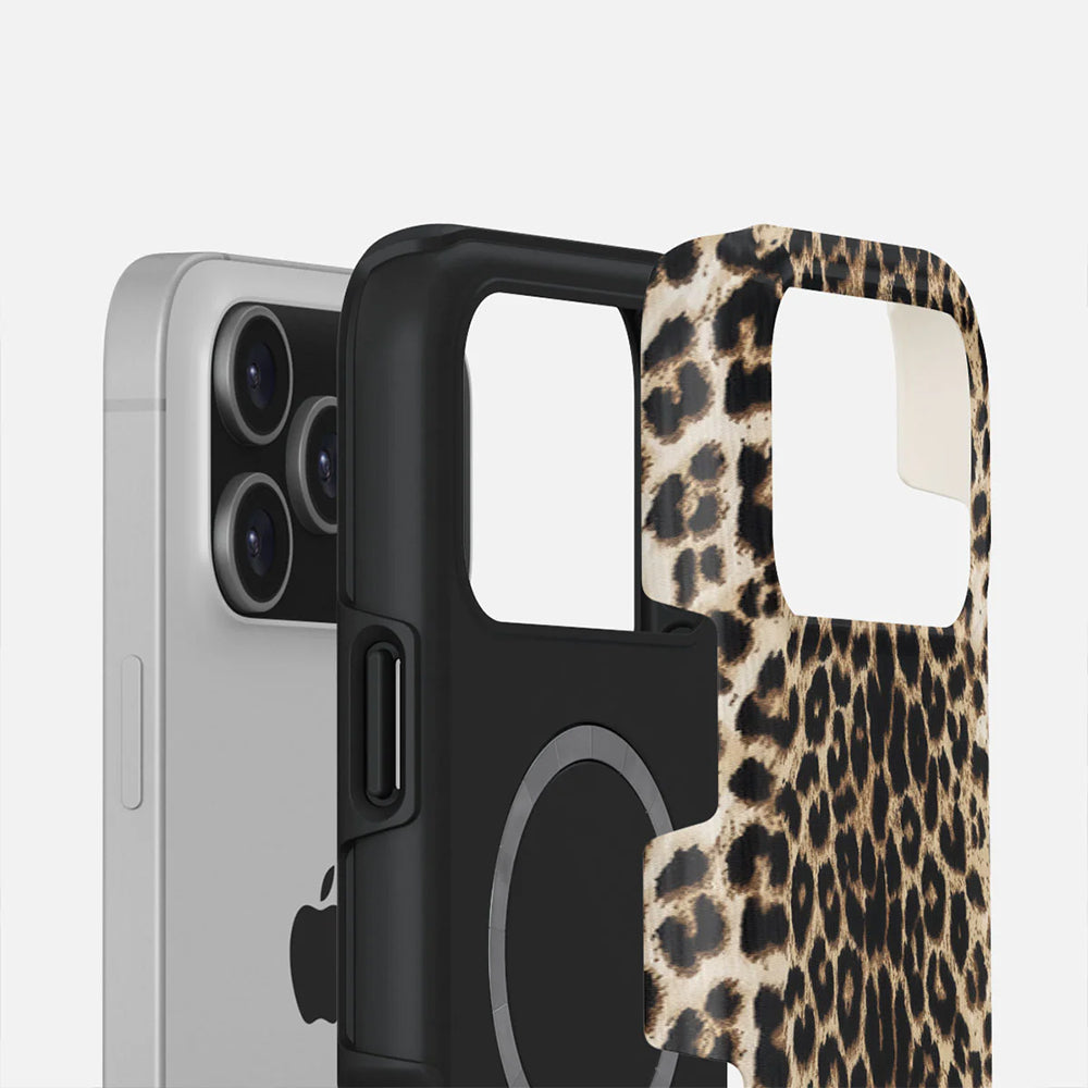 Handyhülle für iPhone 17 Pro Max, Burga Player Tough Magnetic, Braun mit Leopardenmuster