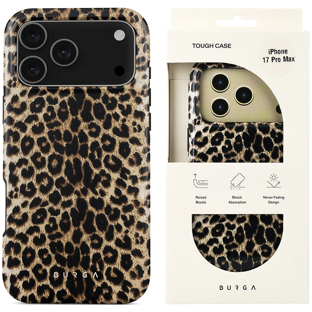 Handyhülle für iPhone 17 Pro Max, Burga Player Tough Magnetic, Braun mit Leopardenmuster