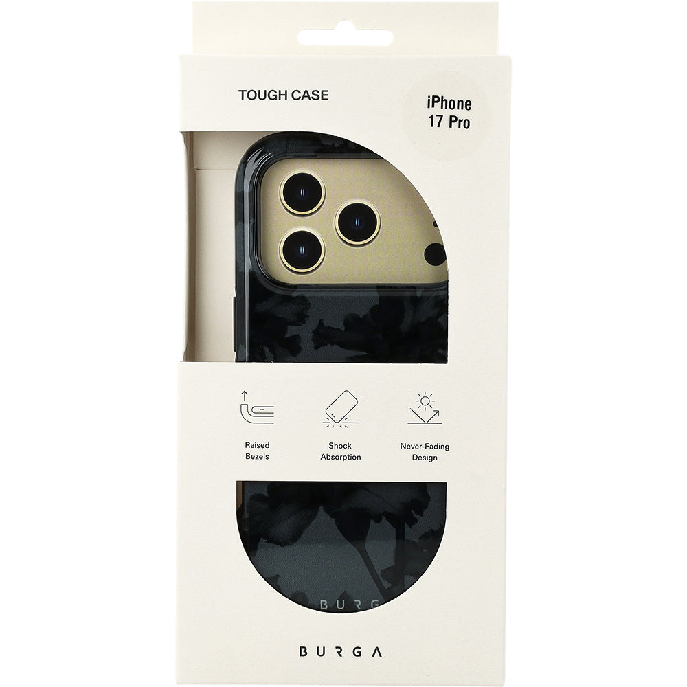 Handyhülle für iPhone 17 Pro, Burga Nucturnal Tough Magnetic, Schwarz mit floralem Muster