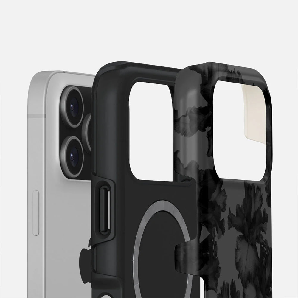 Handyhülle für iPhone 17 Pro, Burga Nucturnal Tough Magnetic, Schwarz mit floralem Muster