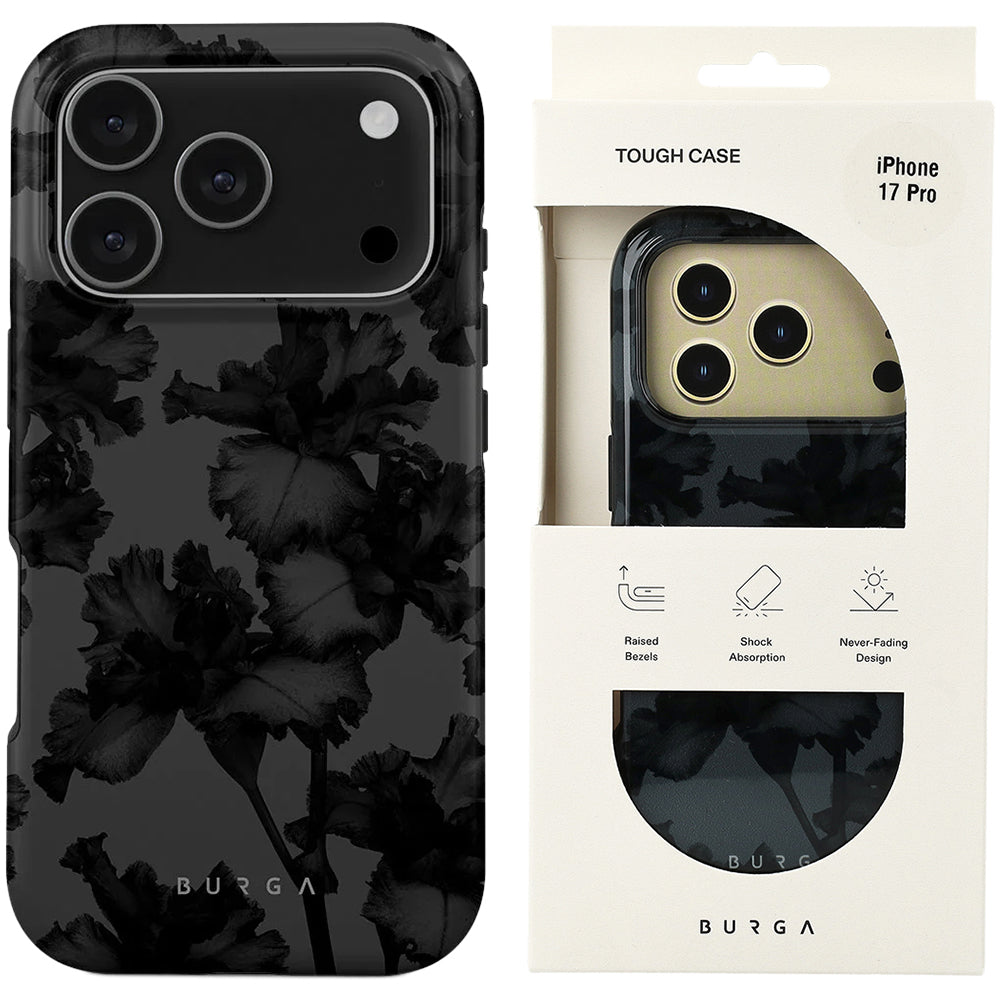 Handyhülle für iPhone 17 Pro, Burga Nucturnal Tough Magnetic, Schwarz mit floralem Muster