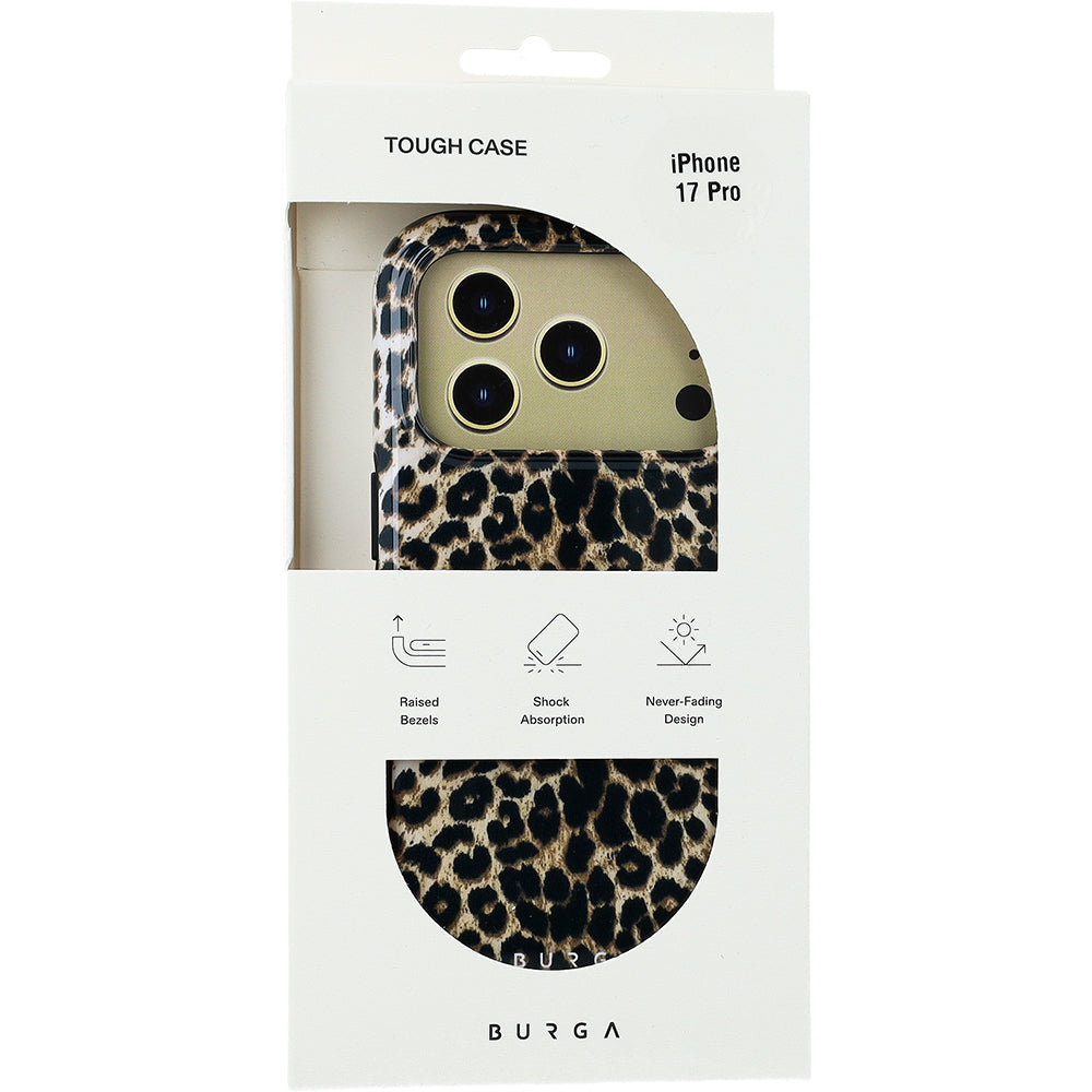 Handyhülle für iPhone 17 Pro, Burga Player Tough Magnetic, Braun mit Leopardenmuster