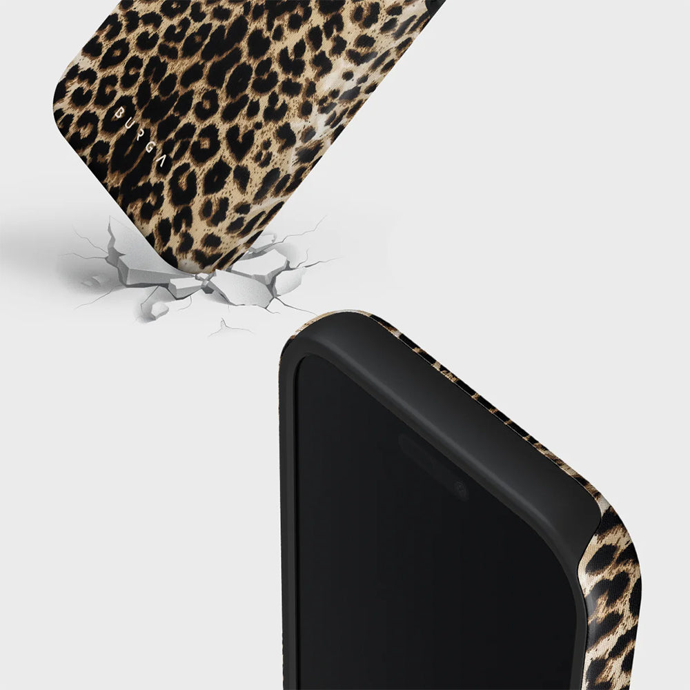 Handyhülle für iPhone 17 Pro, Burga Player Tough Magnetic, Braun mit Leopardenmuster