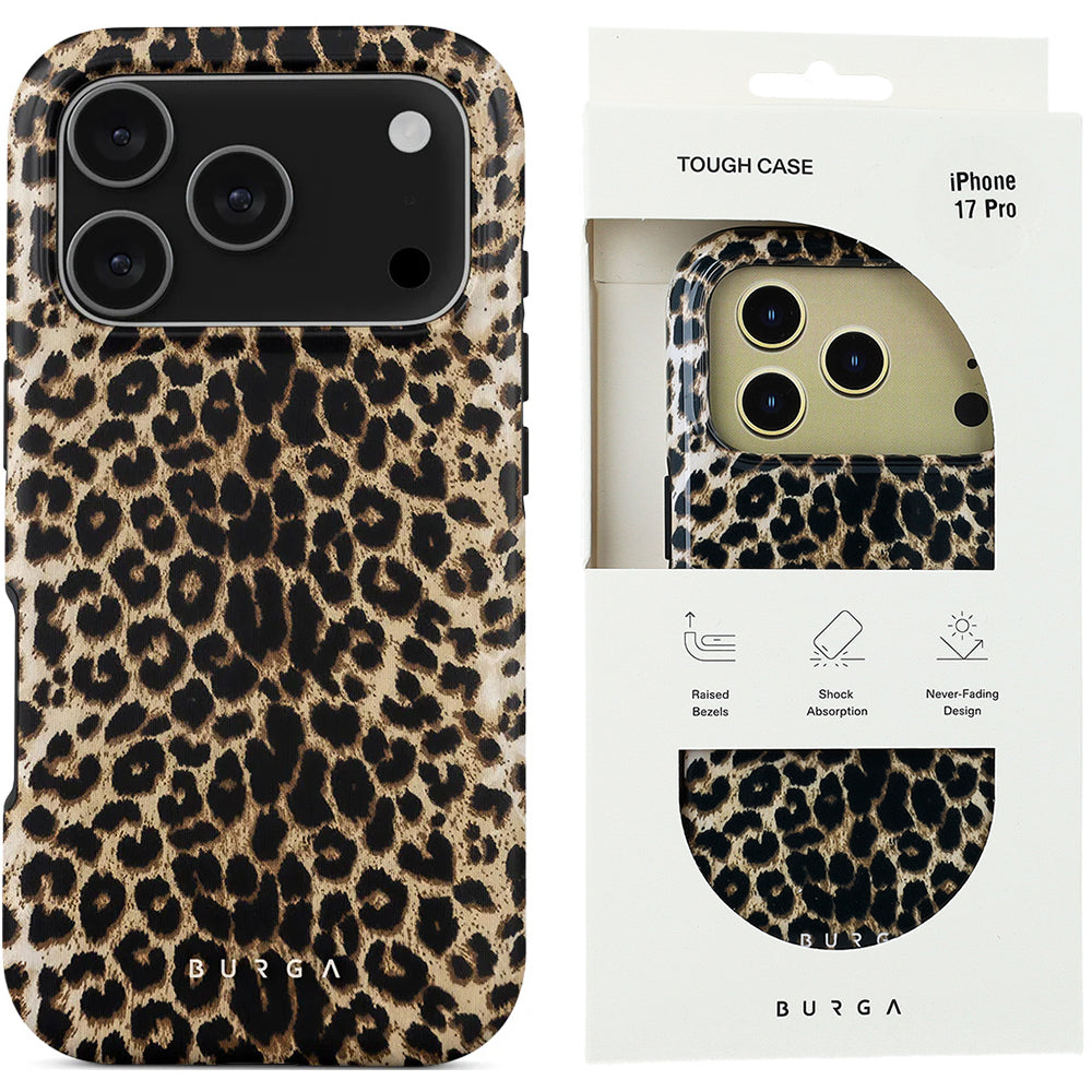 Handyhülle für iPhone 17 Pro, Burga Player Tough Magnetic, Braun mit Leopardenmuster