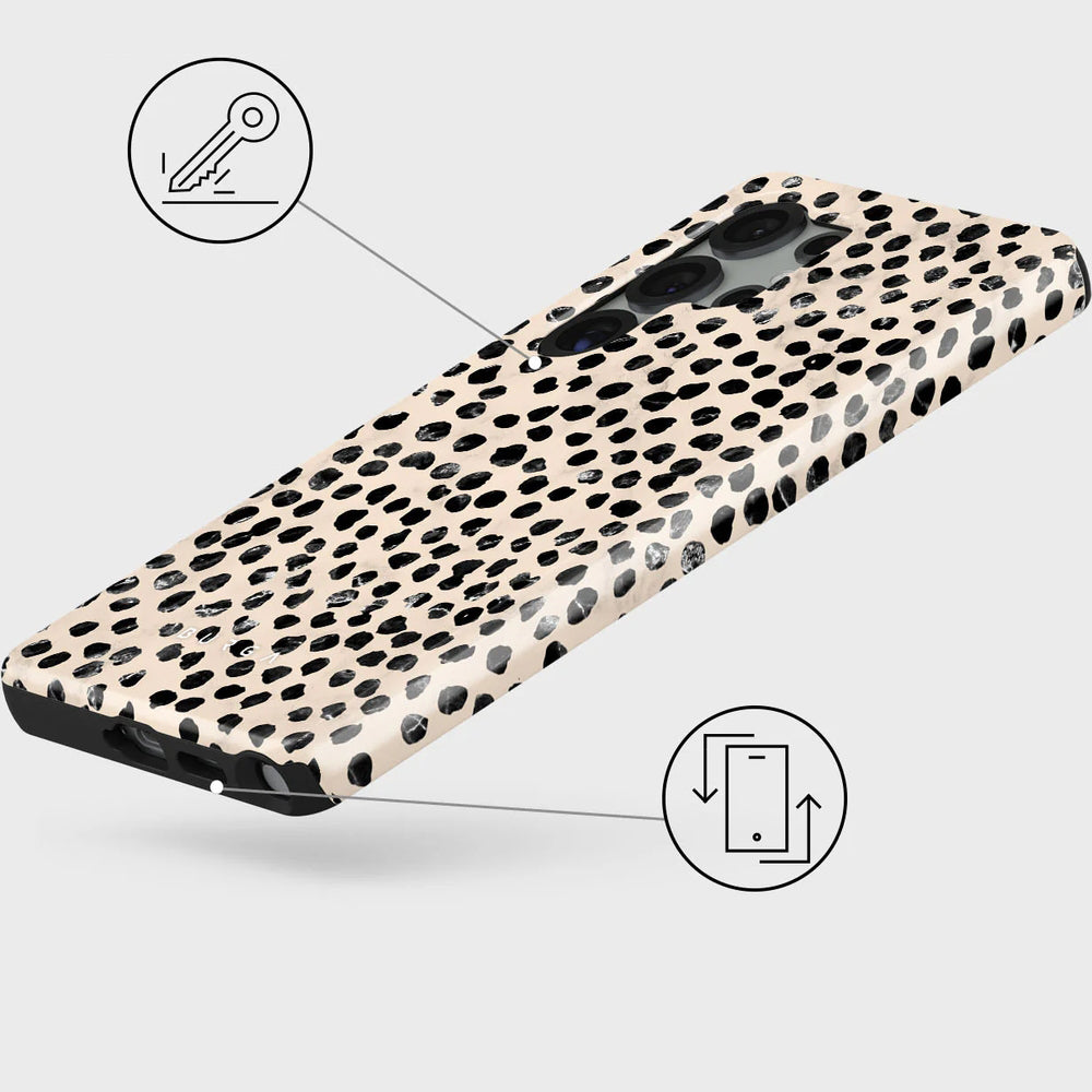 Handyhülle für Galaxy S25 Ultra, Burga Almond Latte Tough, Beige mit schwarzen Punkten