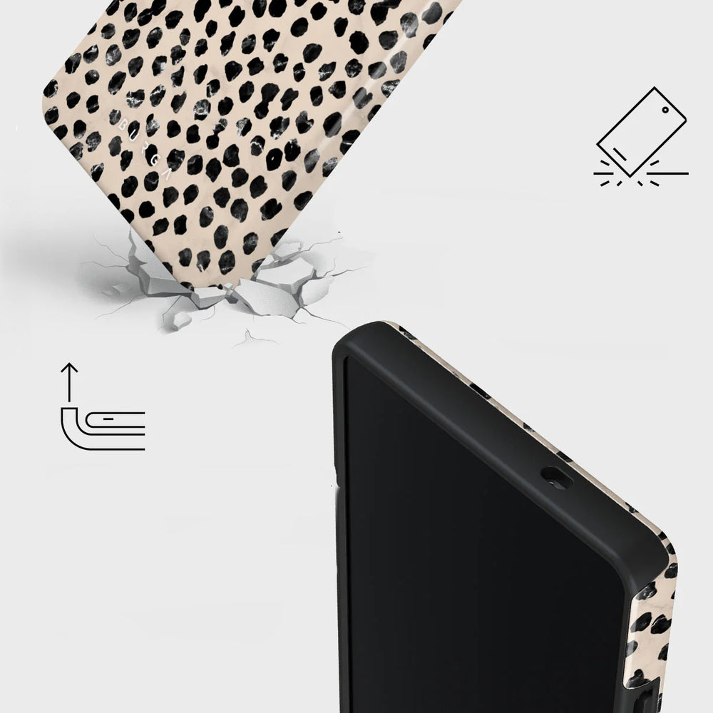 Handyhülle für Galaxy S25 Ultra, Burga Almond Latte Tough, Beige mit schwarzen Punkten