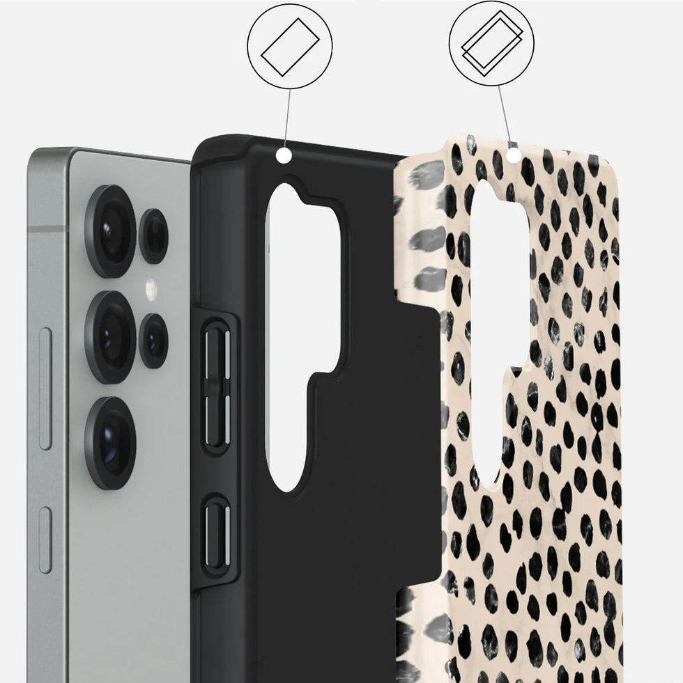 Handyhülle für Galaxy S25 Ultra, Burga Almond Latte Tough, Beige mit schwarzen Punkten