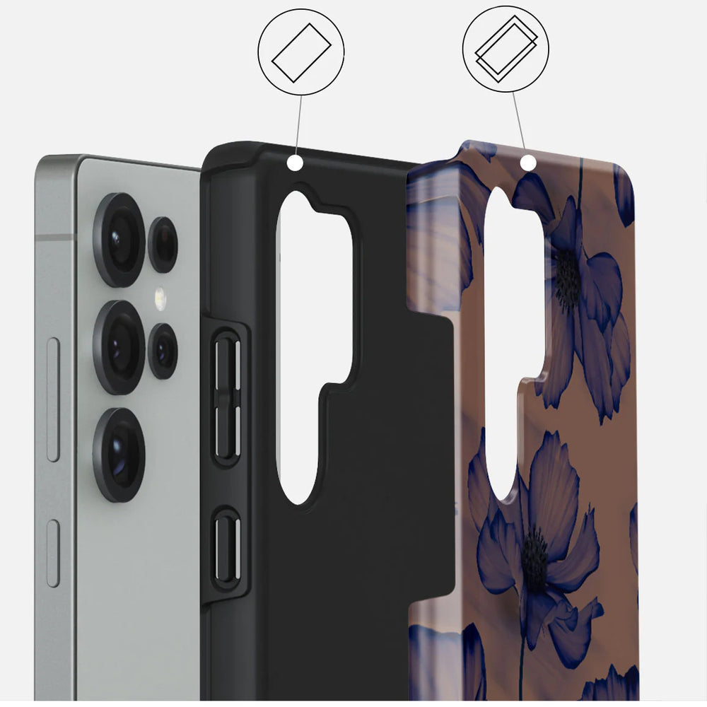 Handyhülle für Galaxy S25 Ultra, Burga Velvet Night Tough, Braun und marineblau