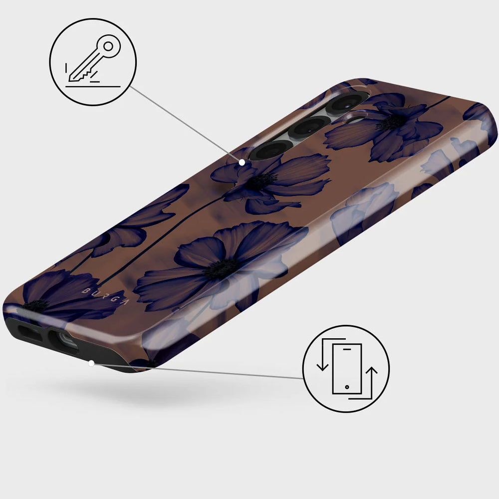 Handyhülle für Galaxy S25, Burga Velvet Night Tough, Braun und marineblau