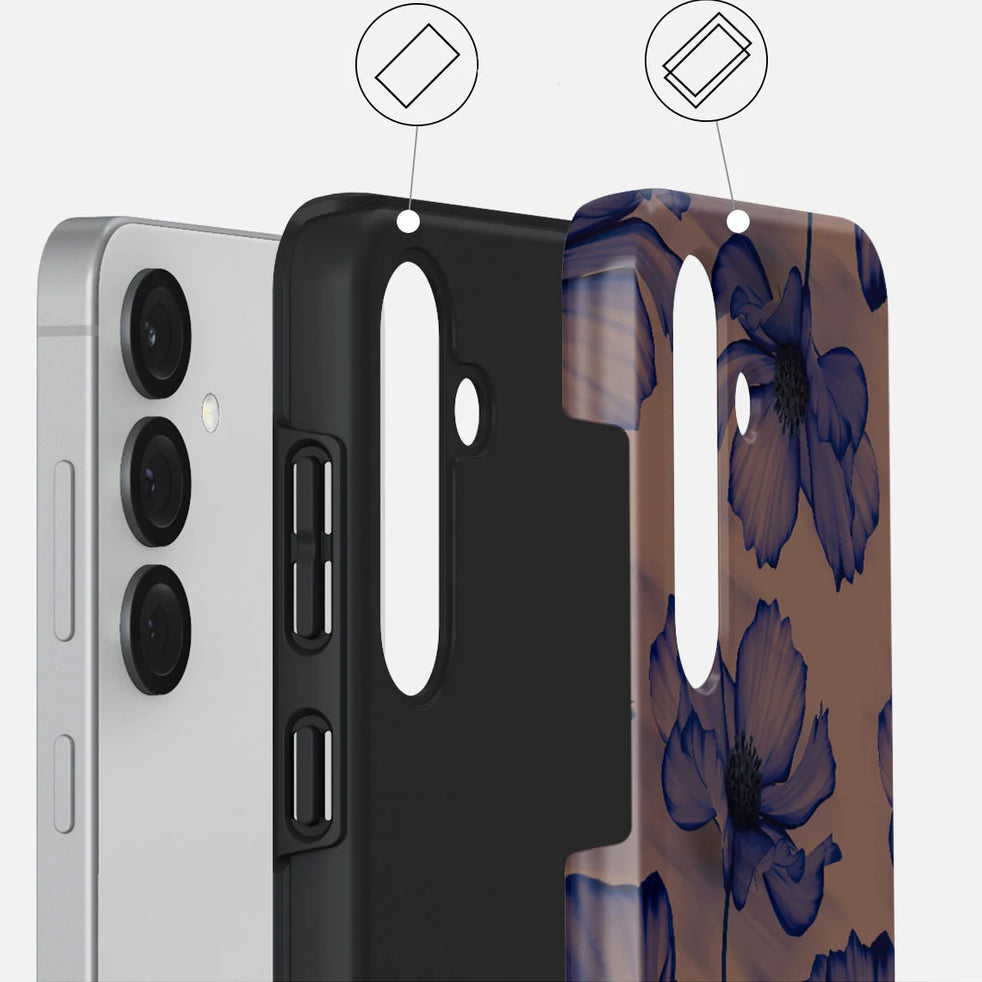 Handyhülle für Galaxy S25, Burga Velvet Night Tough, Braun und marineblau