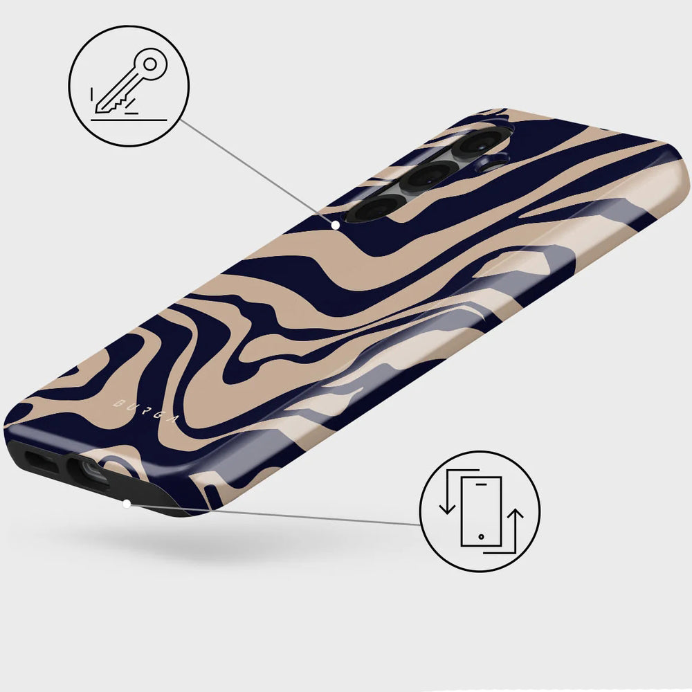Handyhülle für Galaxy S25, Burga Vigilant Tough, Beige und marineblau