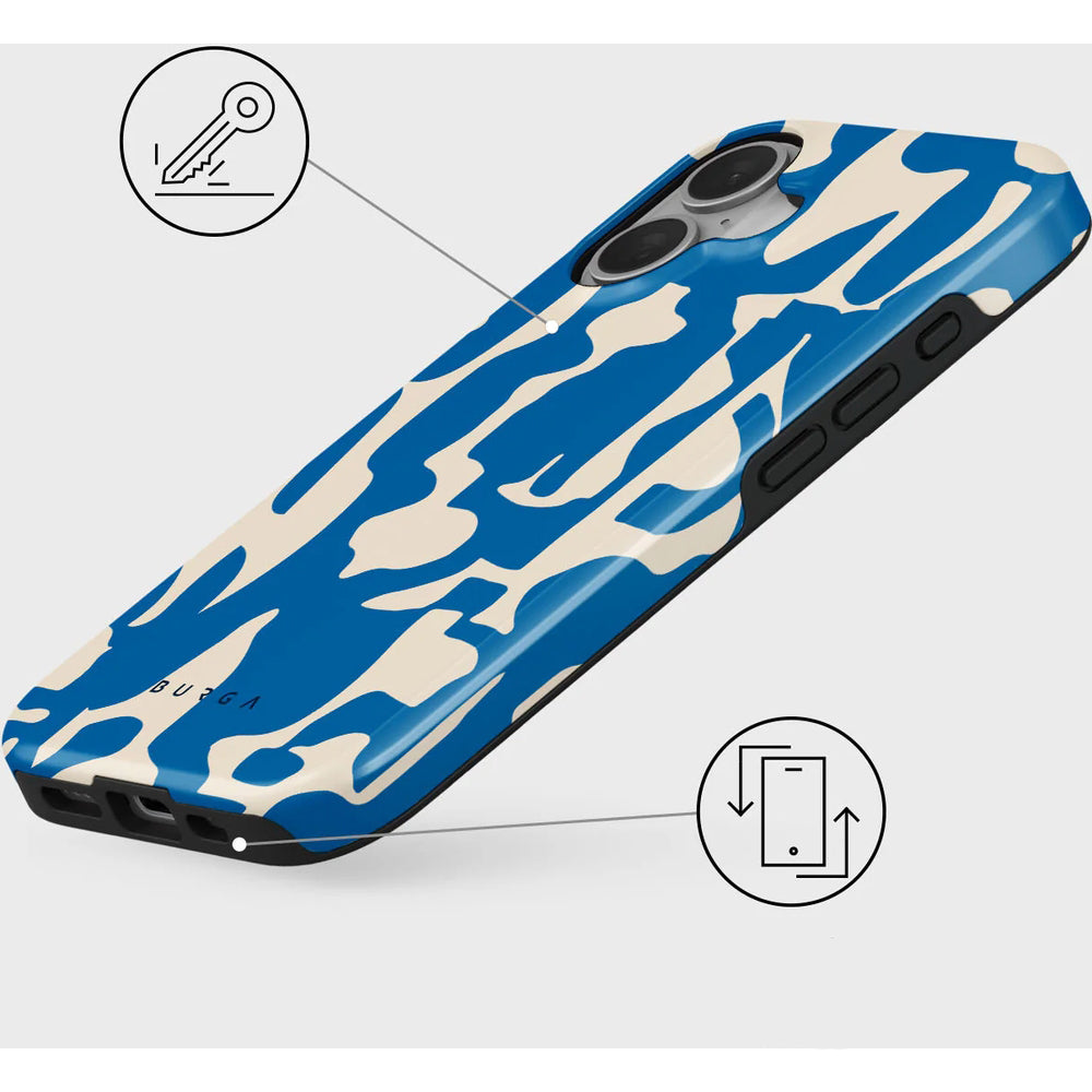 Handyhülle für iPhone 16, Burga Mirage Tough, Beige und Blau