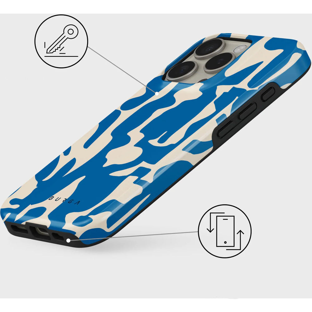 Handyhülle für iPhone 16 Pro, Burga Mirage Tough, Beige und Blau