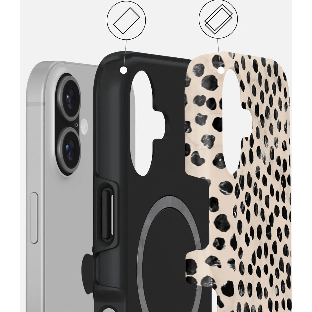 Handyhülle für iPhone 17, Burga Almond Latte Tough Magnetic, Beige mit schwarzen Punkten